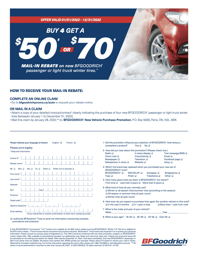 Current Tire Rebate Available Printable Rebate Form