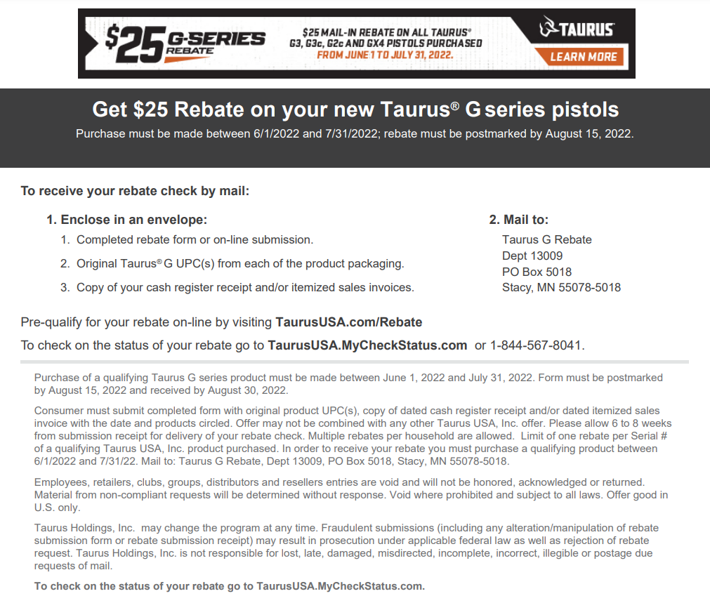 Taurus Gun Rebates