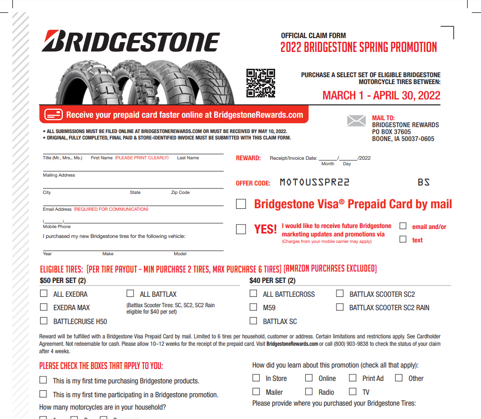 Bridgestone Tire Rebate Form 2022