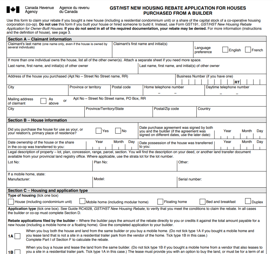 GST New Housing Rebate Form Printable Rebate Form