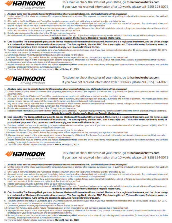 Hankook Tire Rebate Form 2023 Printable Rebate Form