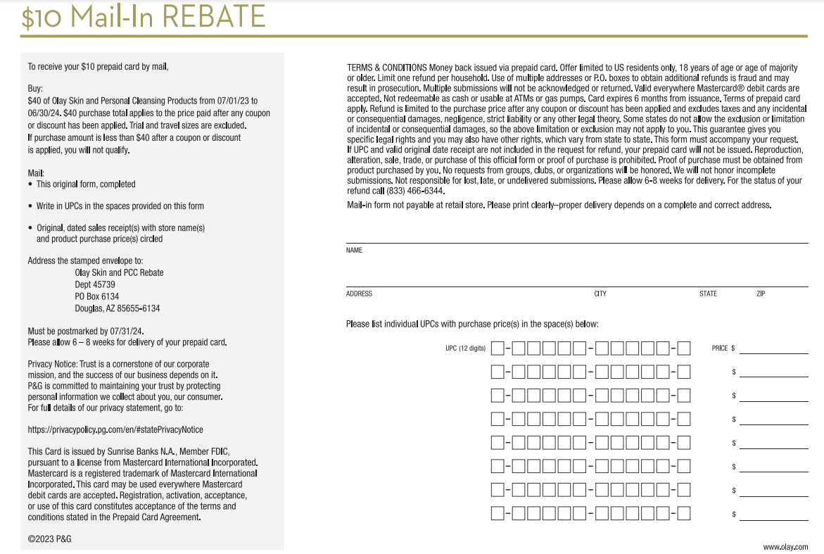 Olay Rebate Form 2023 Printable Rebate Form