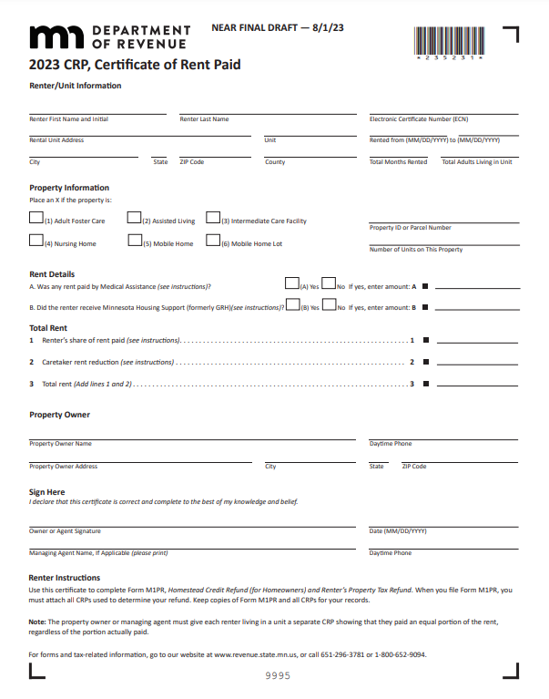 Renters Rebate Form MN 2023