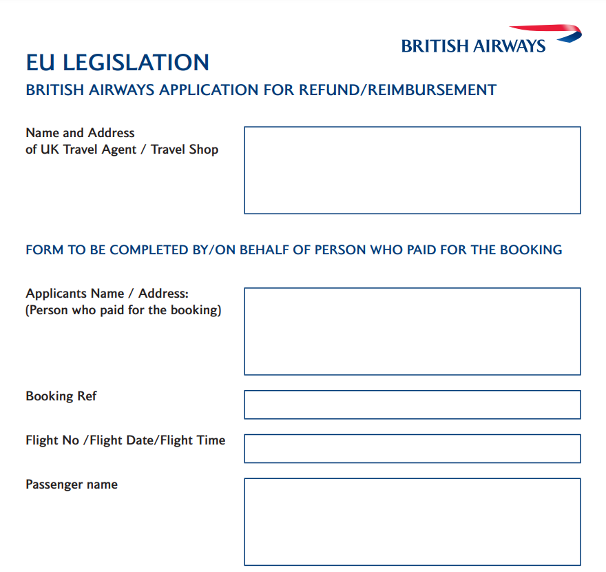 Refund Form British Airways