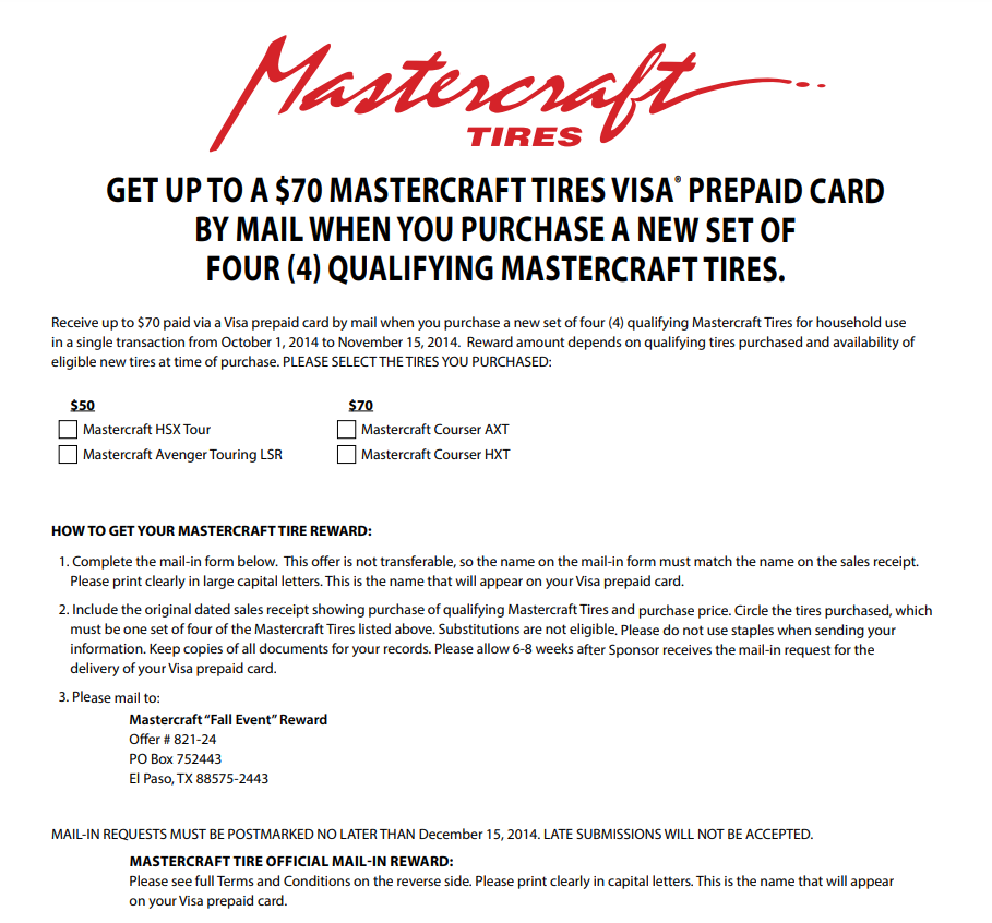 Mastercraft Tires Rebate Printable Rebate Form