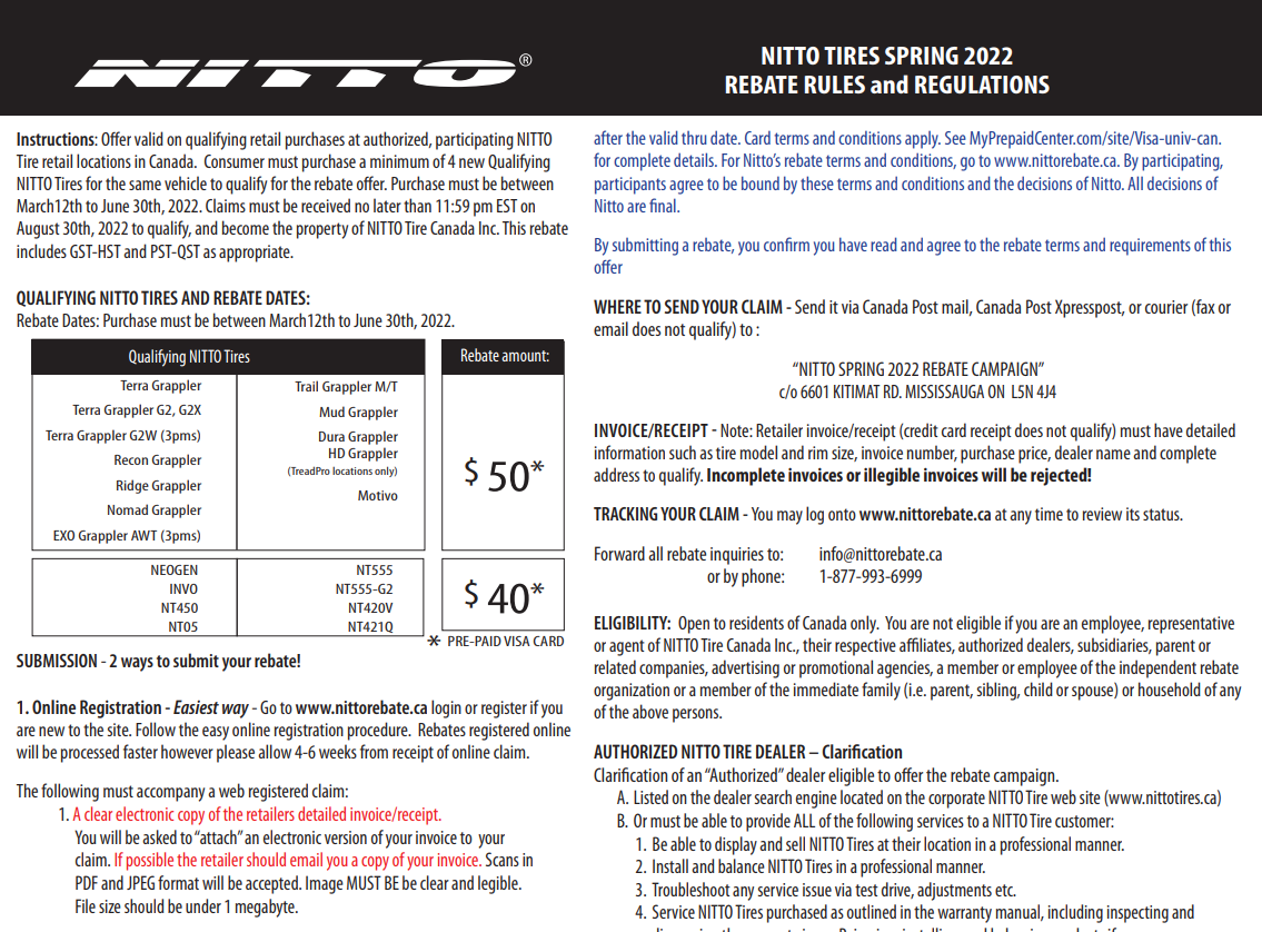 Nitto Tires Rebate Printable Rebate Form