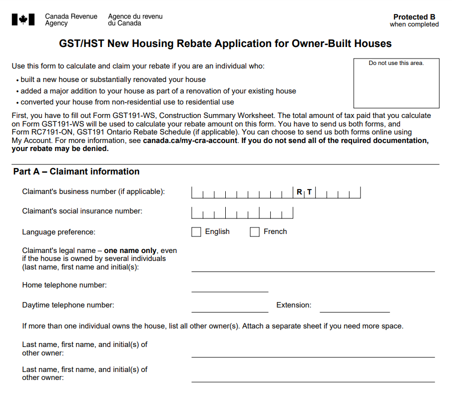 Ontario New Housing Rebate Form 2023