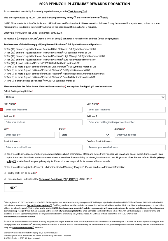 Pennzoil Rebate Form 2023