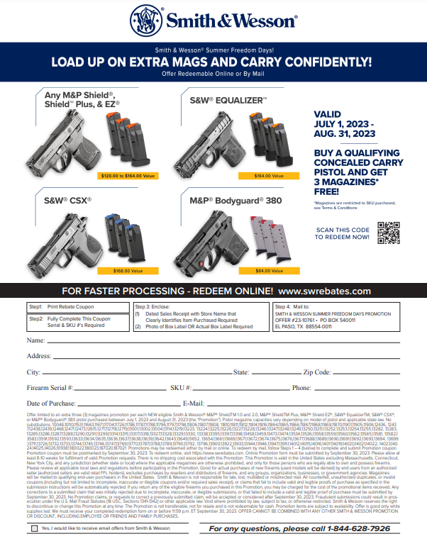 Smith And Wesson Rebate Form
