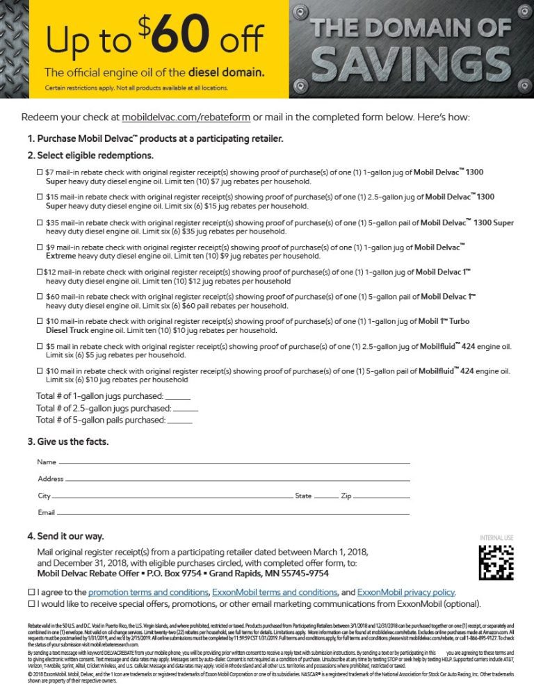Mobil 1 Rebate Forms Printable Rebate Form