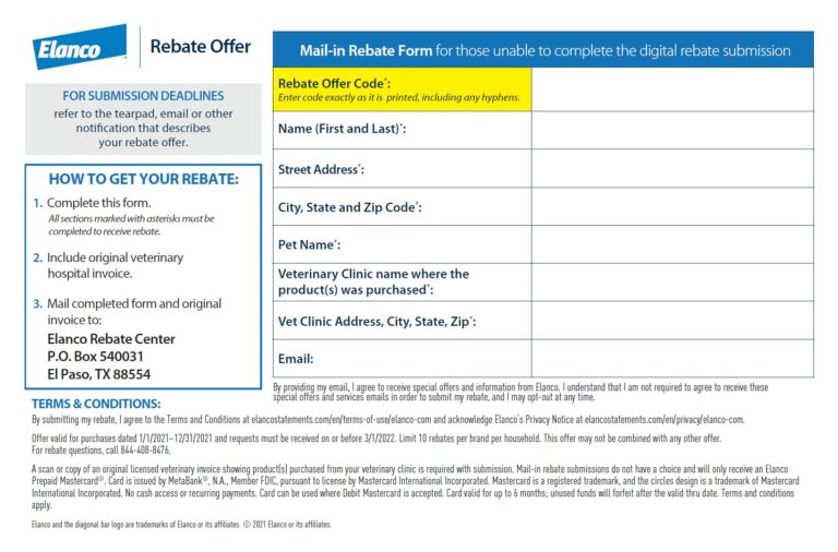 Elanco Rebates Galliprant Printable Rebate Form