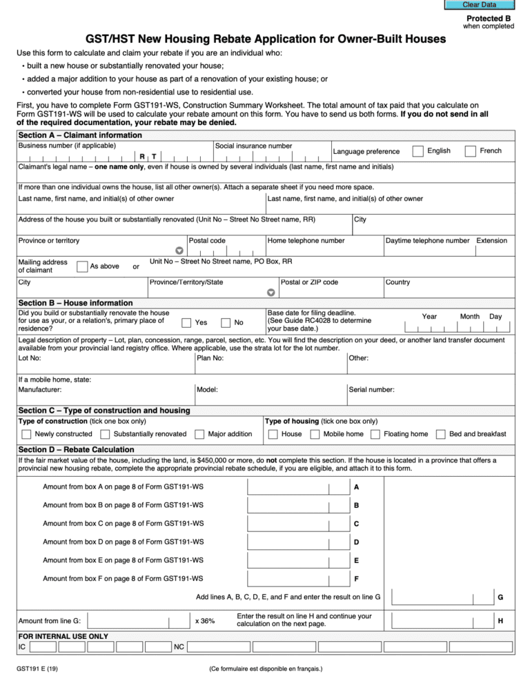 HST Rebate Forms Ontario Printable Rebate Form