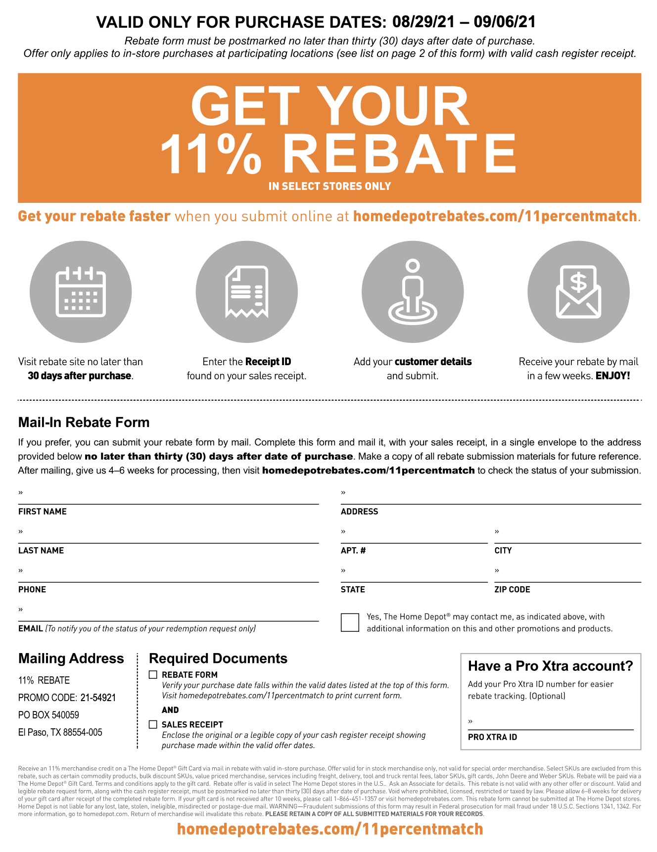 Home Depot 11 Rebate Match Form Printable Rebate Form