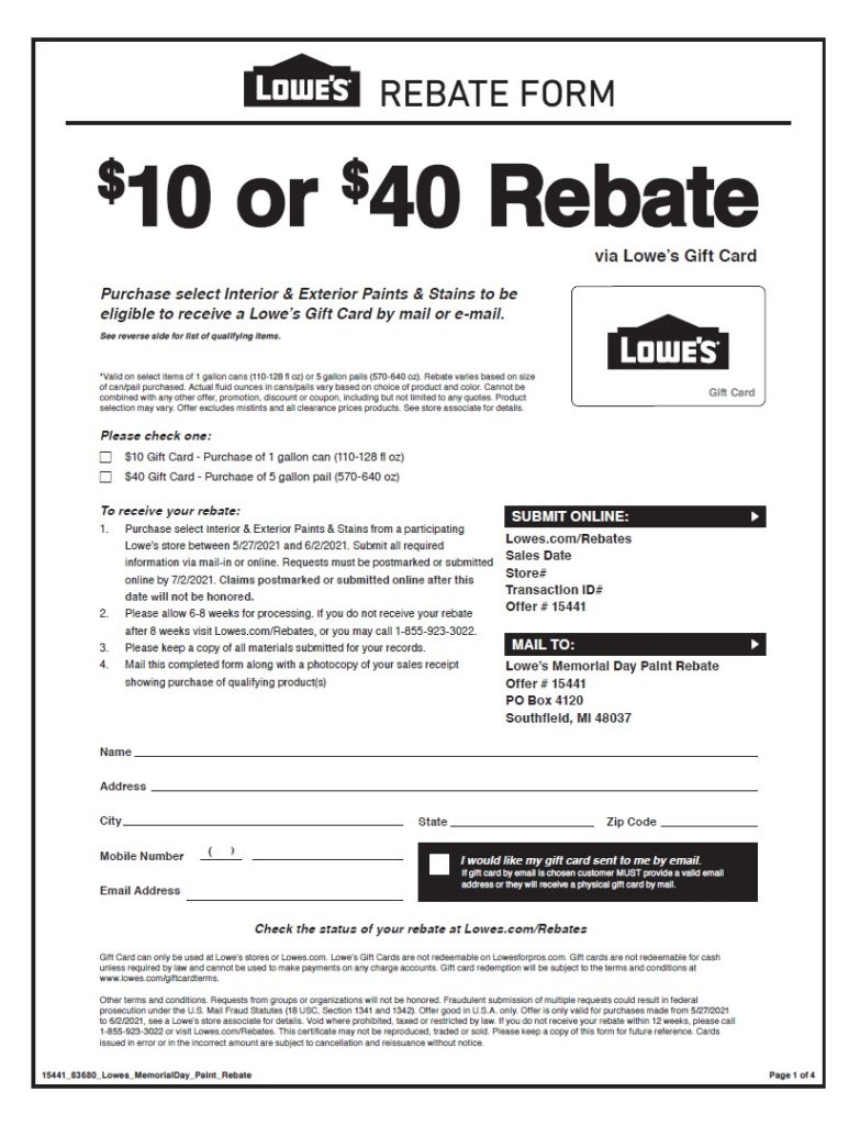 Lowes Rebate For Paint Printable Rebate Form