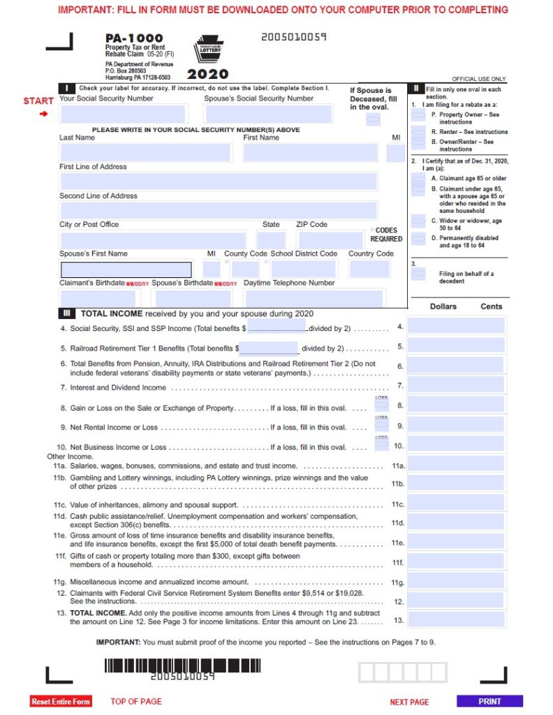 PA Rent Rebate Form Printable Rebate Form