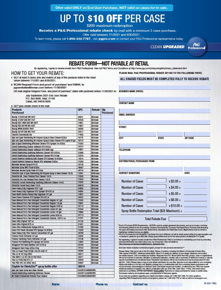 P&G Printable Rebate Form