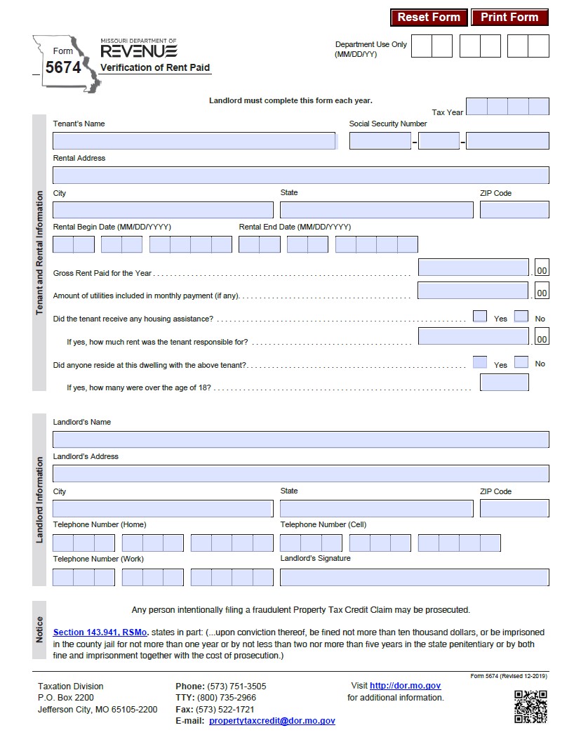 Rent Rebate Form Missouri Printable Rebate Form