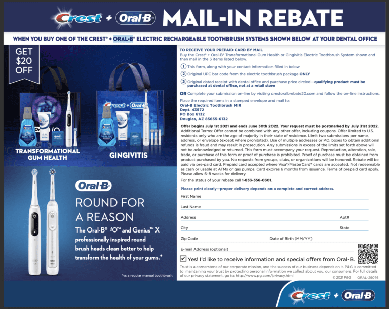 Oral-B Pro 1000 Rebate Form - Printable Rebate Form