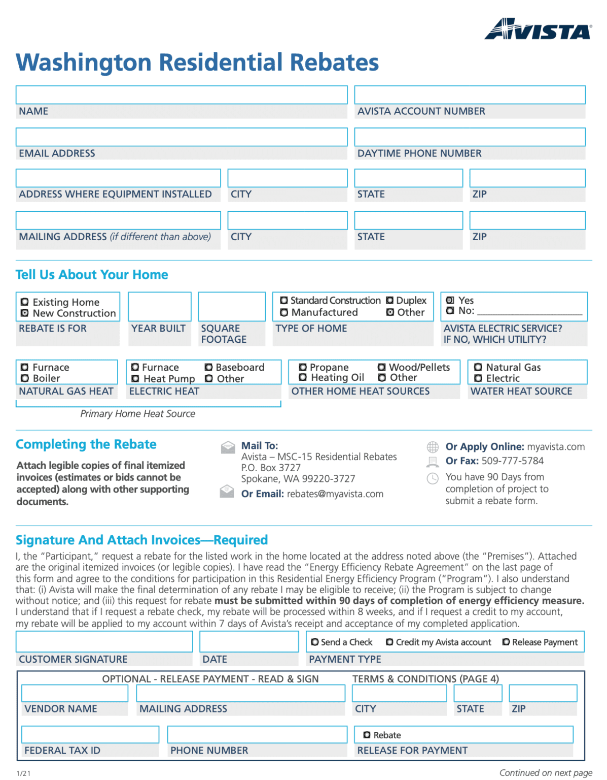 Avista Printable Rebate Form