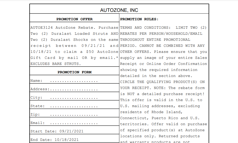 Things To Remember About Autozone Rebate Form Printable Rebate Form