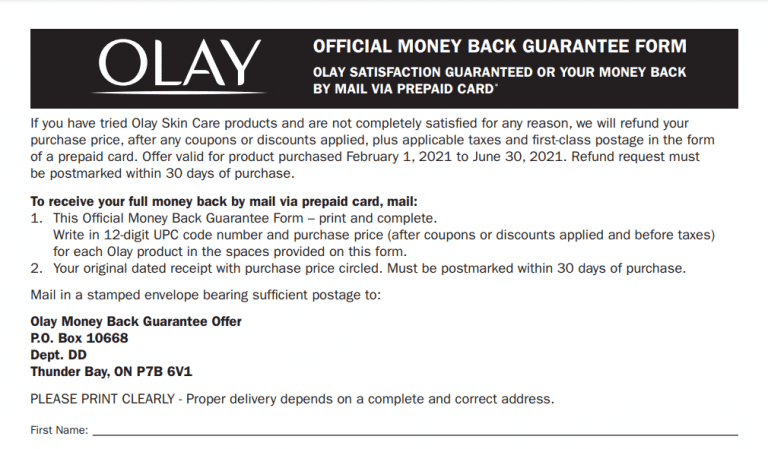 Rebate Form For Oil Of Olay