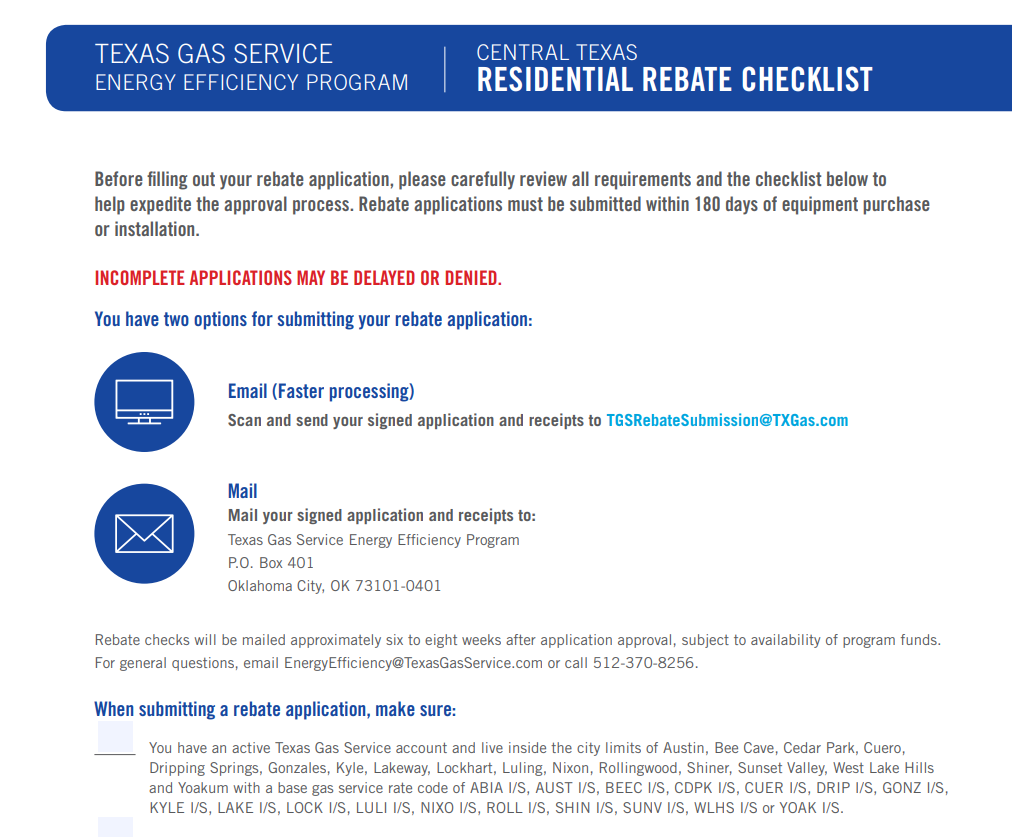 Texas Gas Service Rebates Printable Rebate Form