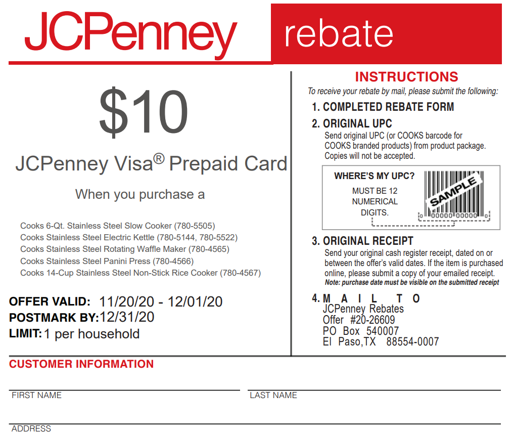 JC Penney Rebates Printable Rebate Form