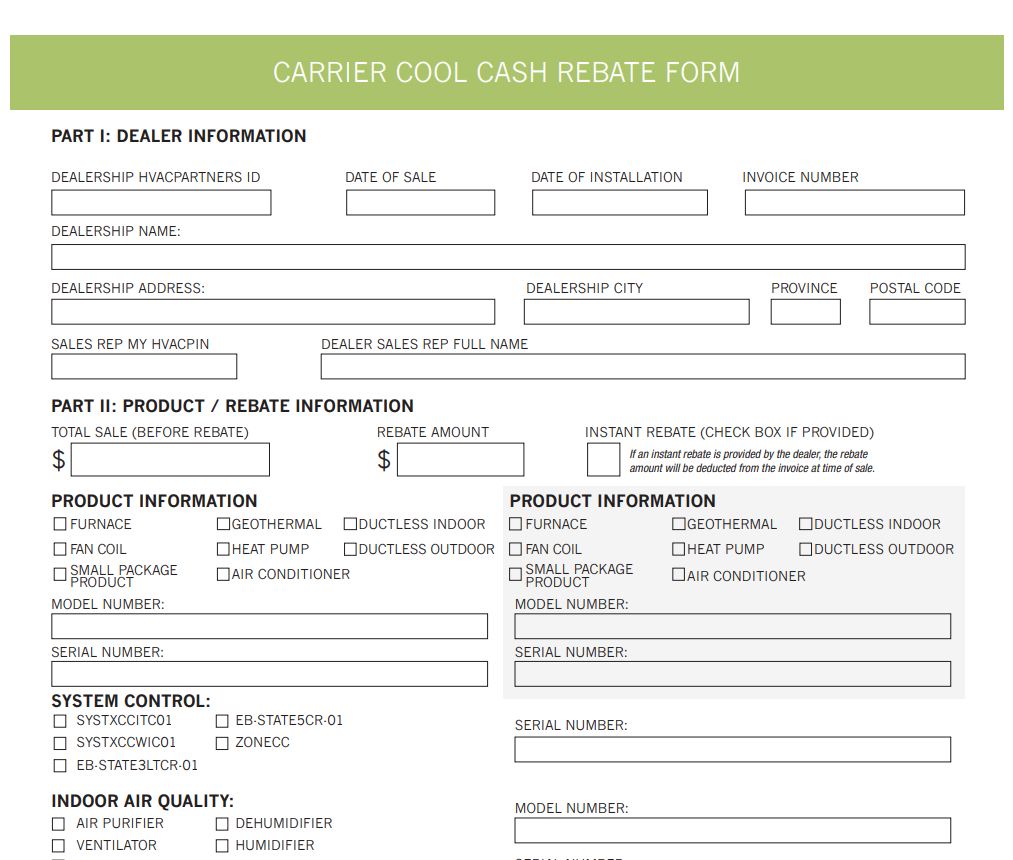 Carrier Rebates Printable Rebate Form