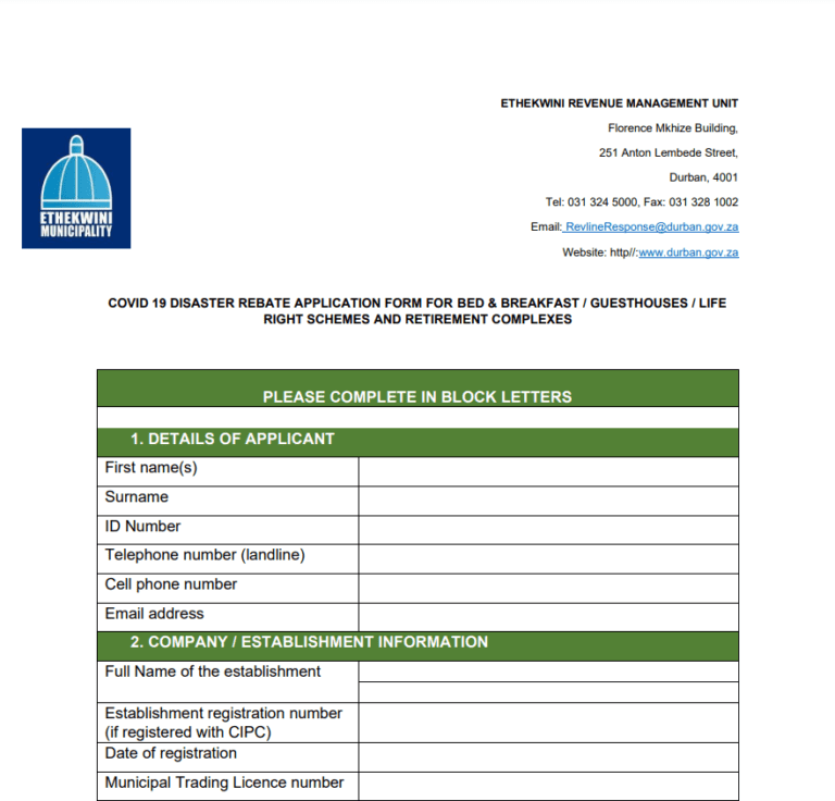 Rates Rebate Application Form 2023 Ethekwini Municipality