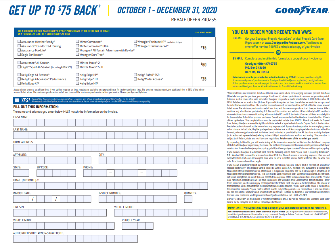 Goodyear Tire Rebate Form Pdf 2022 Printable Rebate Form
