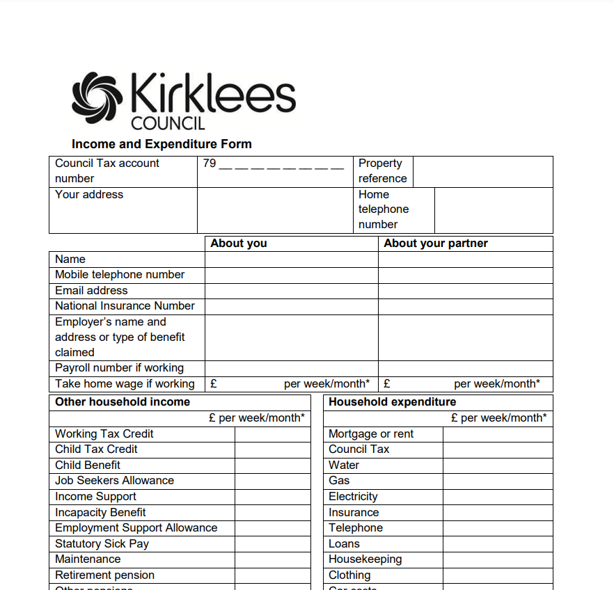 Kirklees Council Tax Rebate Form