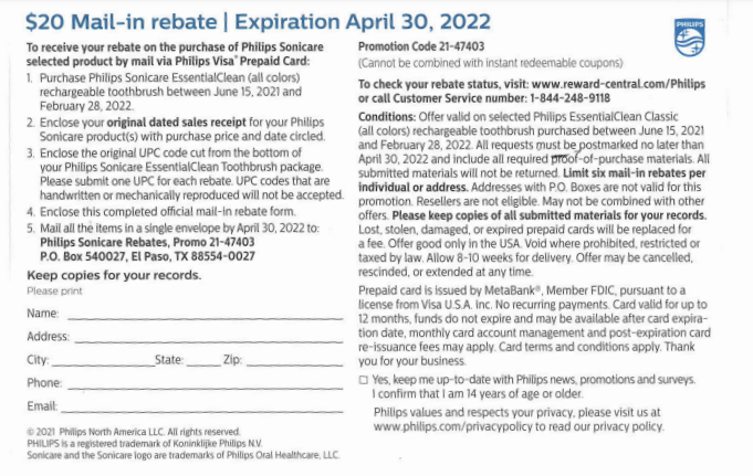 Philips Sonicare Rebate Form 2022 Acceptance Rate Printable Rebate Form
