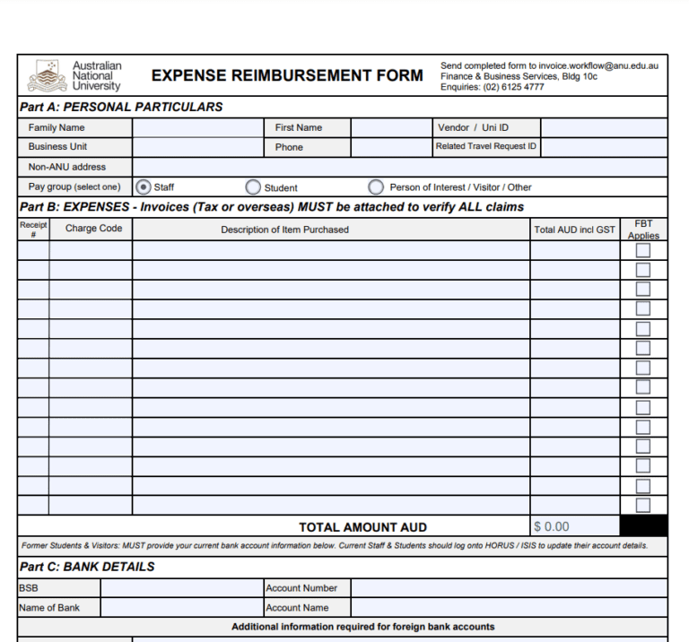 Reimbursement Form Template Excel Blank Printable Rebate Form