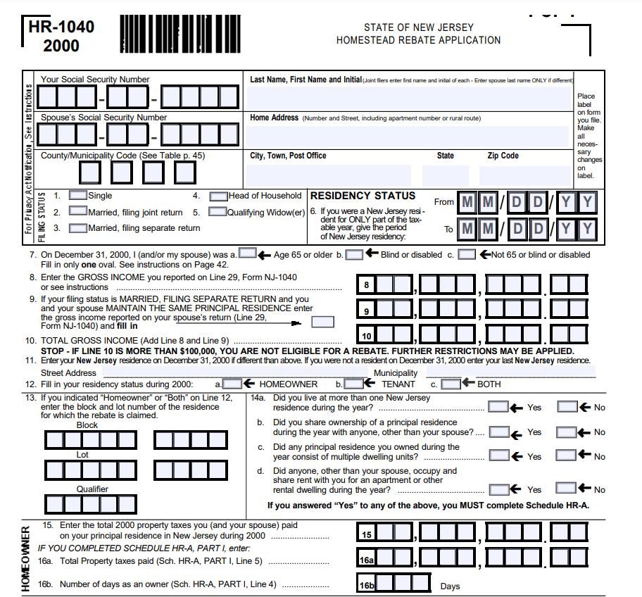 NJ Homestead Printable Rebate Form