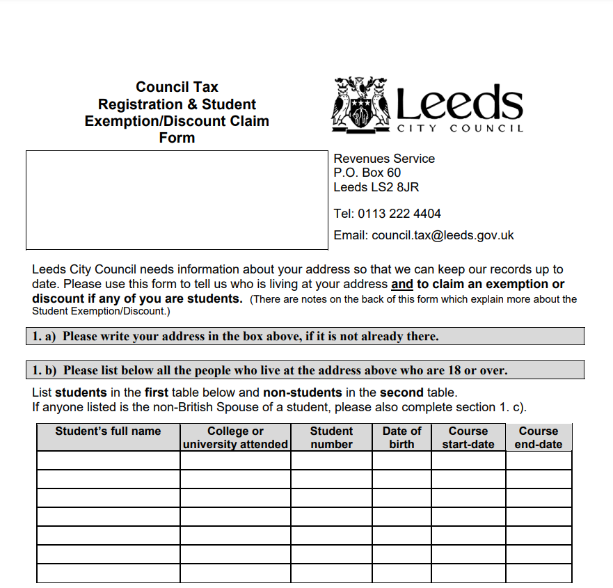 Leeds Council Tax Helpline Printable Rebate Form