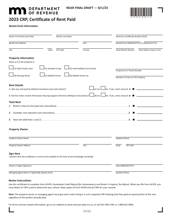 MN Renters Rebate Form 2024