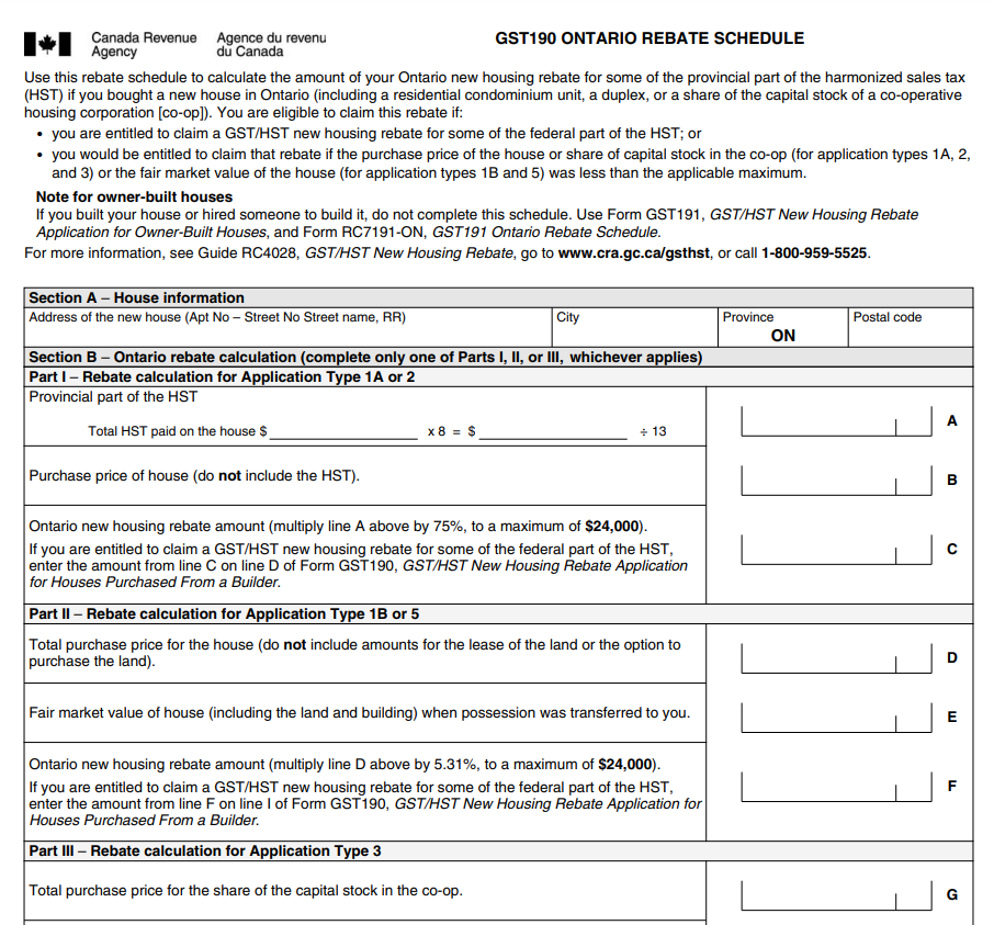 Ontario New Housing Rebate Form Download Printable Rebate Form