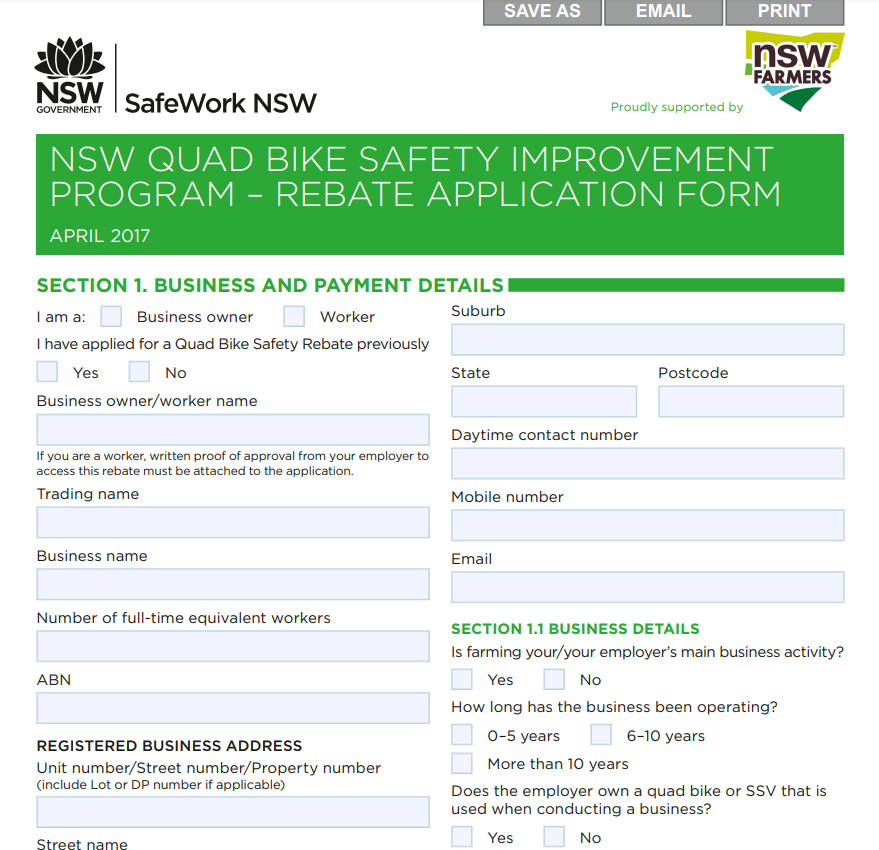 Quad Bike Rebate Application Form