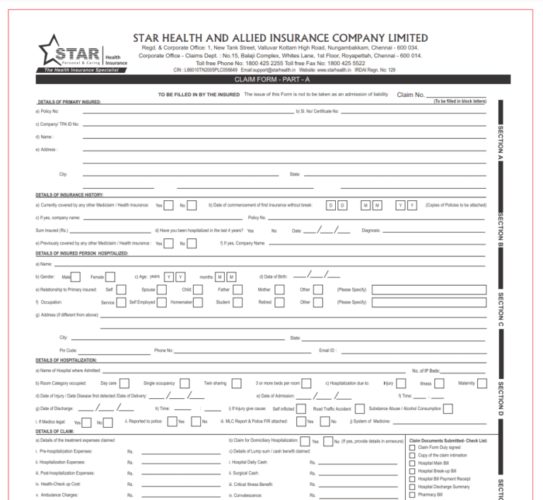 Star Health Reimbursement Policy Printable Rebate Form