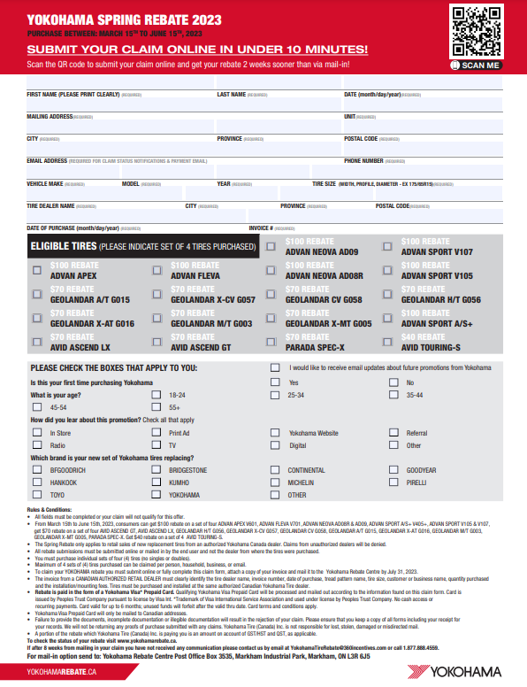 Yokohama Rebate Form 2023 Printable Rebate Form