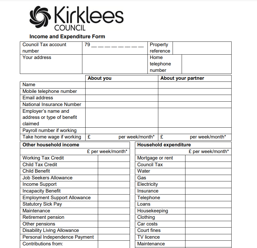 Council Tax Rebate Form Kirklees