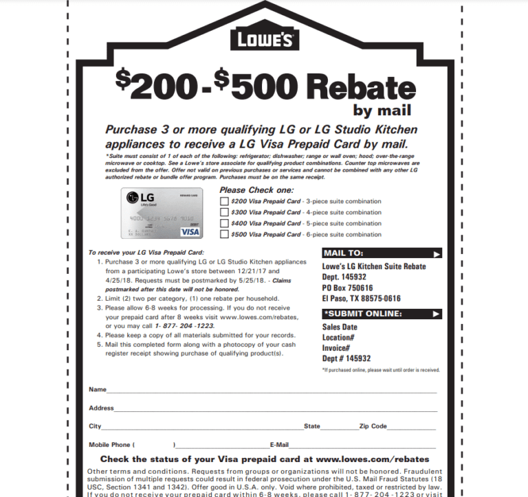 Lowes Lg Rebate Form Address Printable Rebate Form