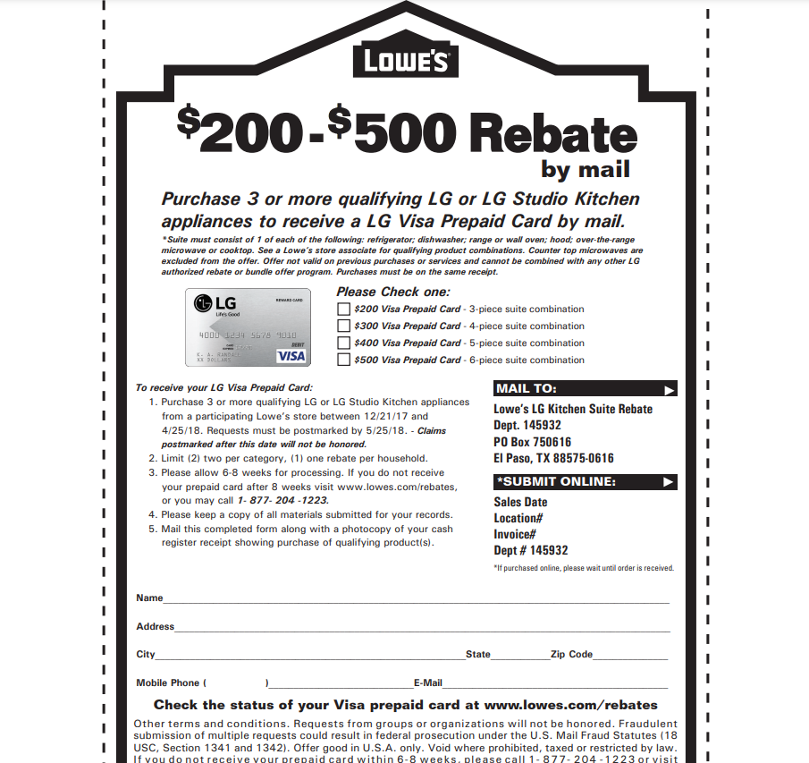 Lowes LG Rebate Form PrintableRebateForm