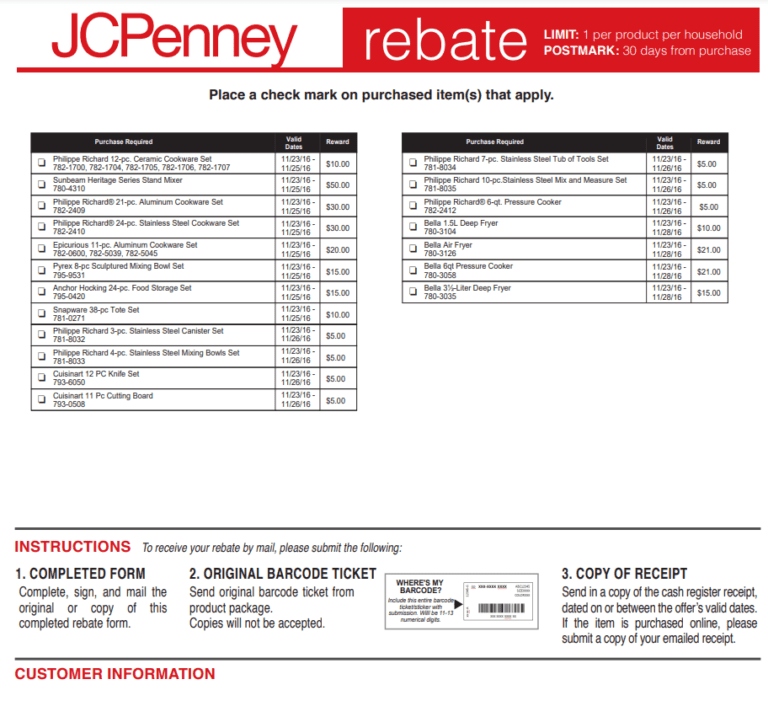 Jc Penny Appliance Rebate Form Upto 30