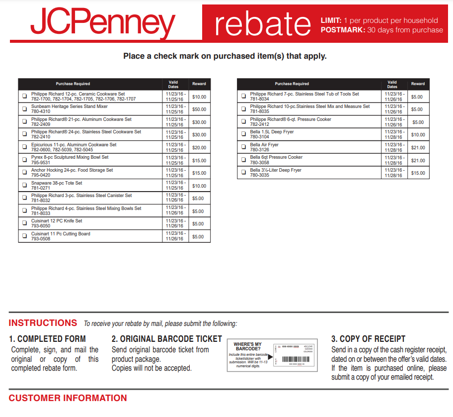 Rebate Form For Jcpenney