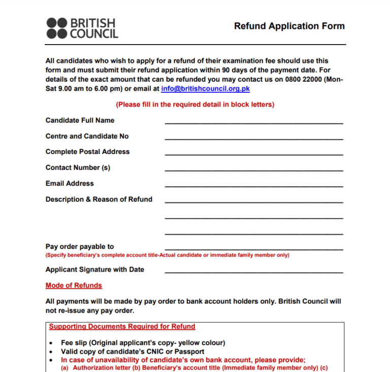 British Council Printable Rebate Form