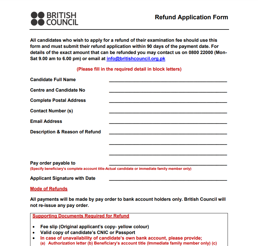 Refund Form British Council