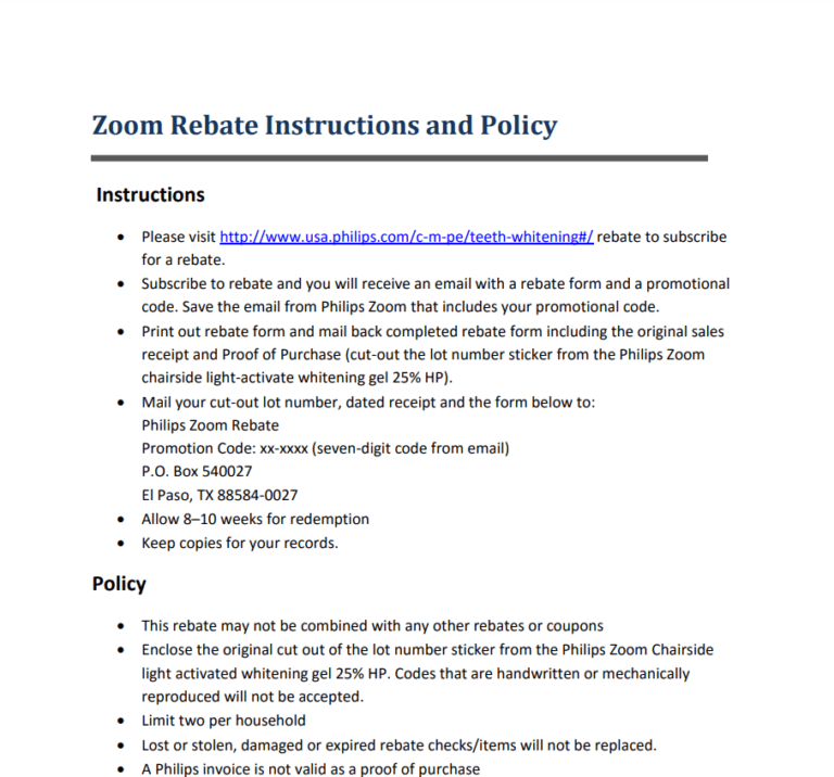 Zoom Whitening Rebate Form 2022