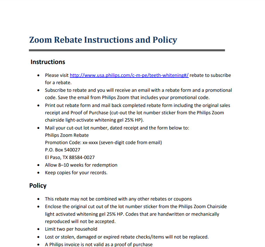 Zoom Whitening Rebate Form Address Printable Rebate Form