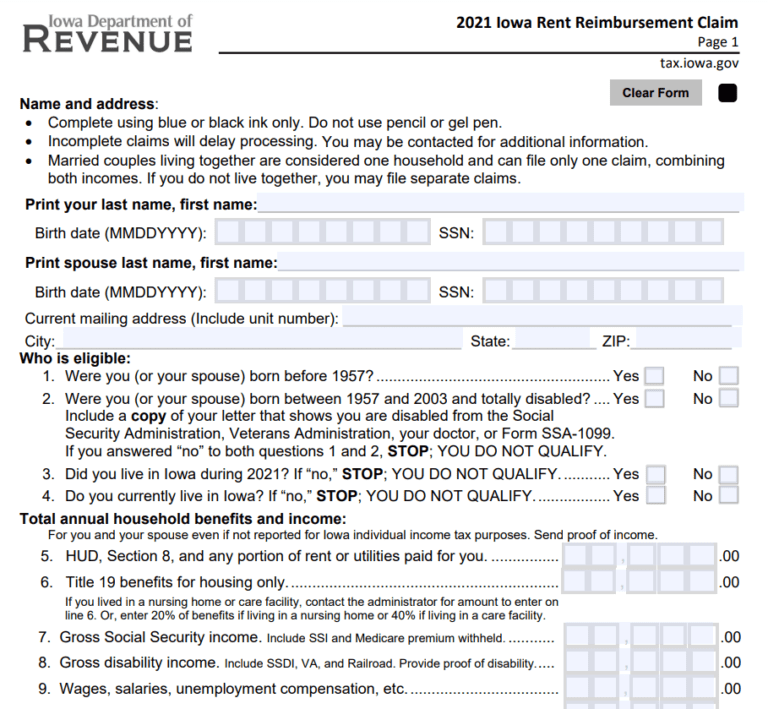 Iowa Rent Reimbursement Forms Online Printable Rebate Form